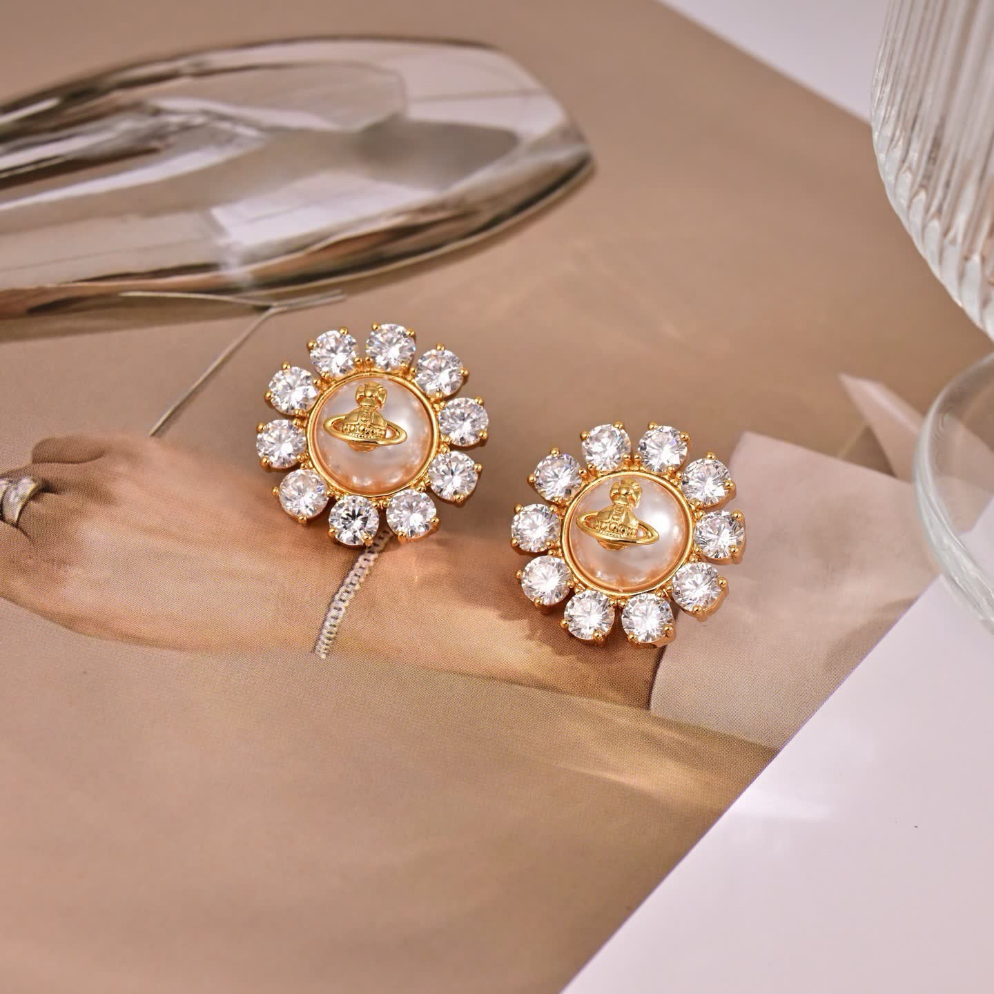 Vivienne Westwood Gold Tone Crystal Stud Earrings